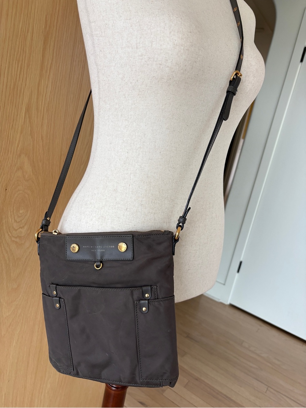 Marc Jacobs Dark Brown Nylon Crossbody with Gold Hardware